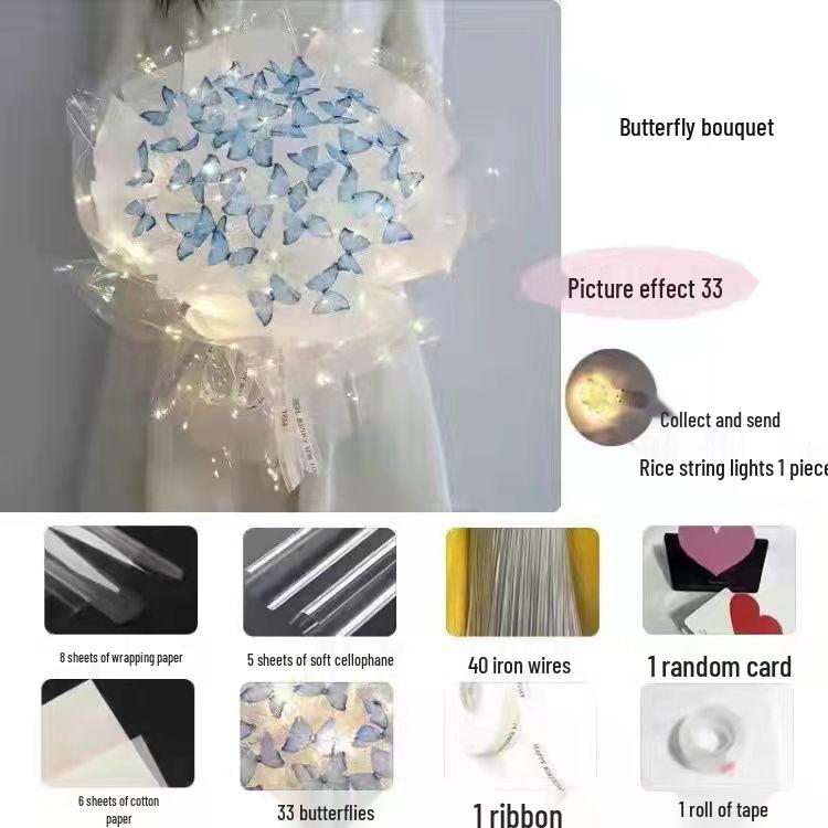 Valentine's Butterfly Bouquet DIY Kit: Handmade Flower Set for Girlfriend, Best Friend, Teacher Birthday Gift