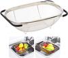 Over Sink Colander 6QT Stainless Steel Fine Mesh Strainer with Expandable Rubber Handles