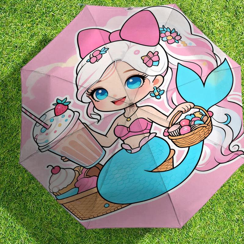 1pc Mermaid Picnic Pattern Umbrella Design Automatic Opening and Closing Umbrella, High-quality Travel Umbrella,  c1128267