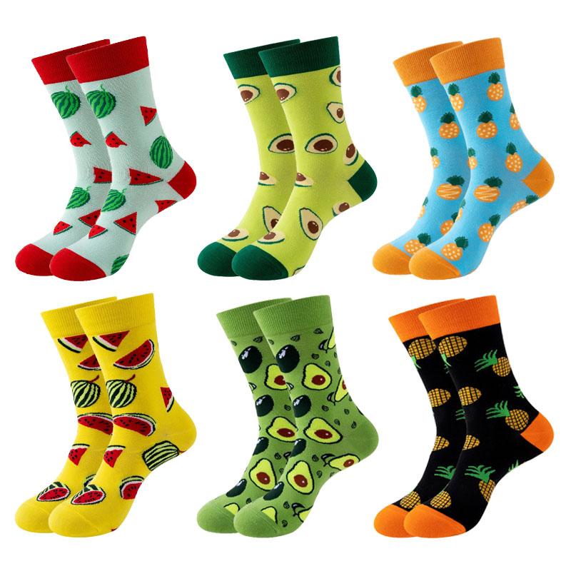 6 Pairs New Lovelty Cute Women and Men Funny Socks Fruit Lemon Banana Watermelon Avocado Happy Casual Socks EU37-44