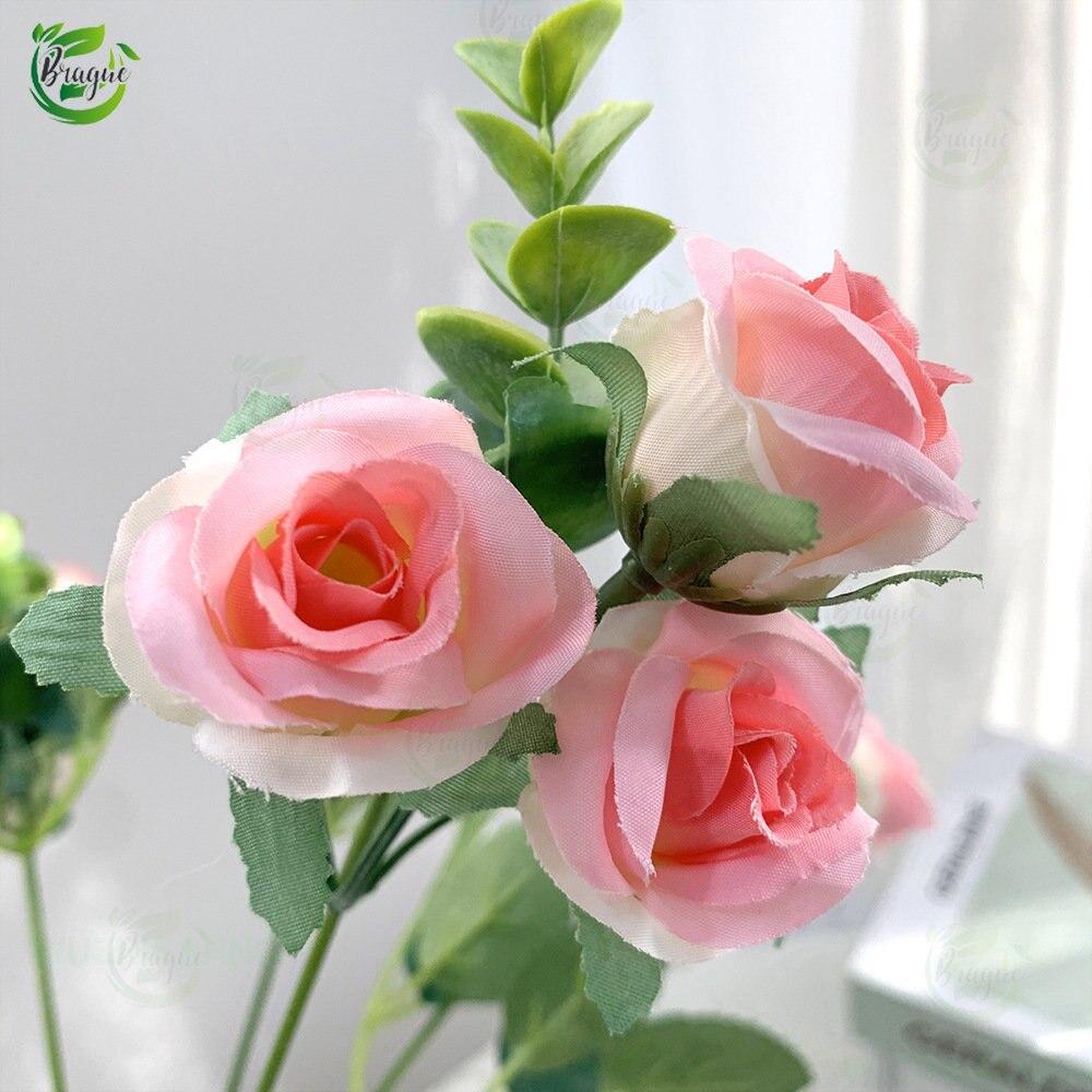 Κεφάλια τεχνητό λουλούδι Μεταξωτό τριαντάφυλλο λευκό φύλλα ευκαλύπτου Μπουκέτο παιώνιας ψεύτικο λουλούδι για τραπέζι γάμου Βάζο διακόσμηση σπιτιού