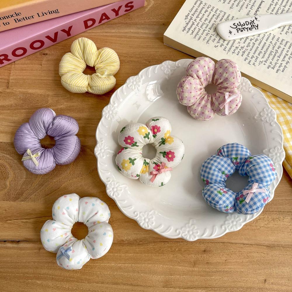 Floral Plaid Flower Scrunchies Children's Hair Accessories Baby Girl Ponytail Holder Rubber Band Hair Rope Tie Elastic Hair Band