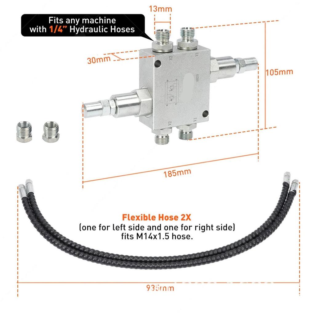 Mini Excavator Cushion Valve Kit for Mini Excavator with 1/4 Inch Hydraulic Hose and M14x1.5 Threaded Joint