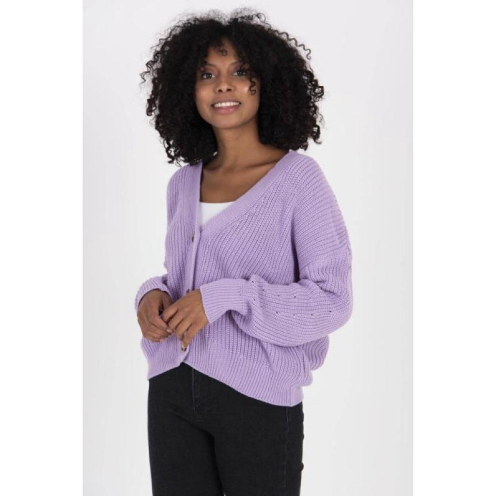 Damen Strickjacke in Steinfarbe mit V-Ausschnitt und Knöpfen