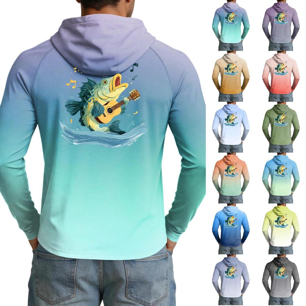Men's UPF50+ Sun Protection Shirt Lightweight Stretch Long Sleeve Hooded Outdoor Fishing Sports Top with UV Blocking Fabric