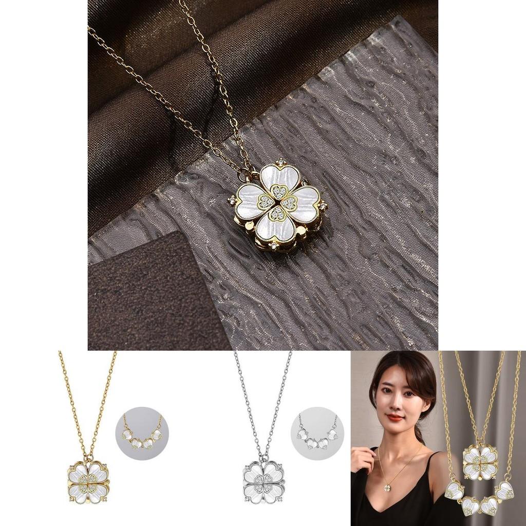 Elegant Titanium Steel Four Leaf Clover Heart Necklace For Women Short Luxurious Design Locking Chain Collar