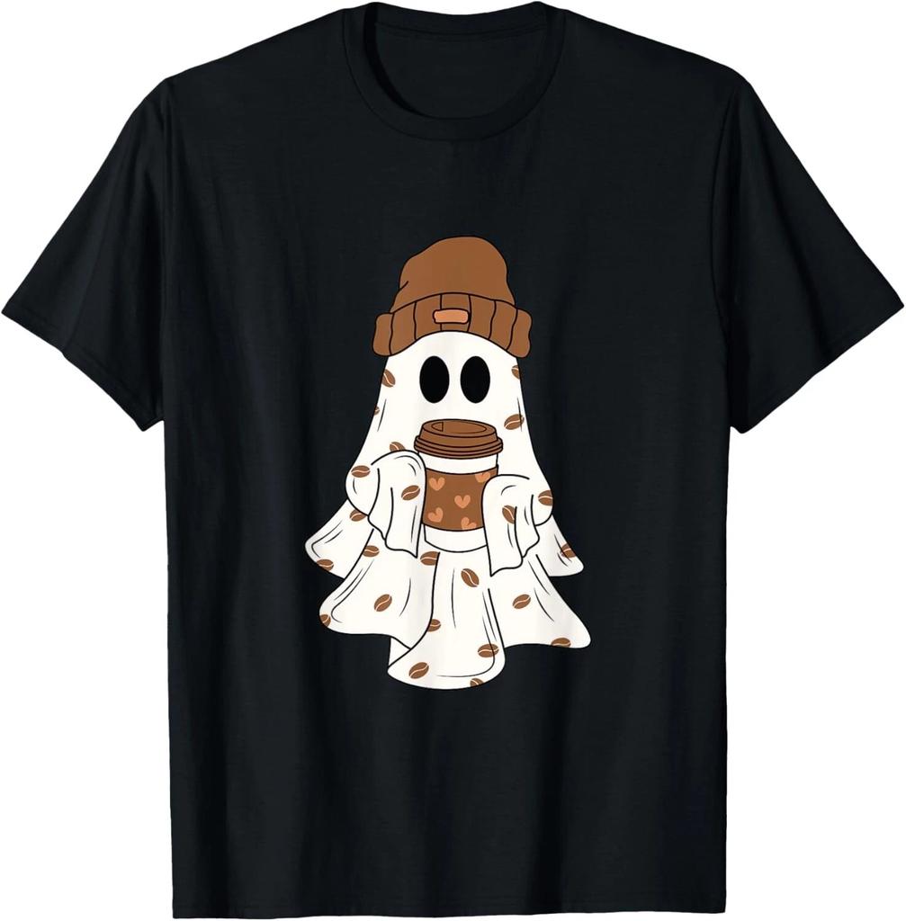 Cute Ghost Drinking Coffee Halloween Ghost Ice Coffee Tee Gift Unisex T-Shirt