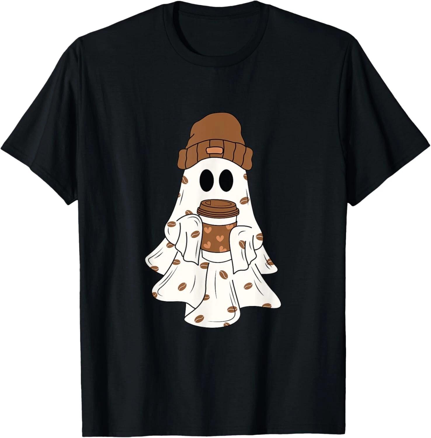 Cute Ghost Drinking Coffee Halloween Ghost Ice Coffee Tee Gift Unisex T-Shirt 3XL