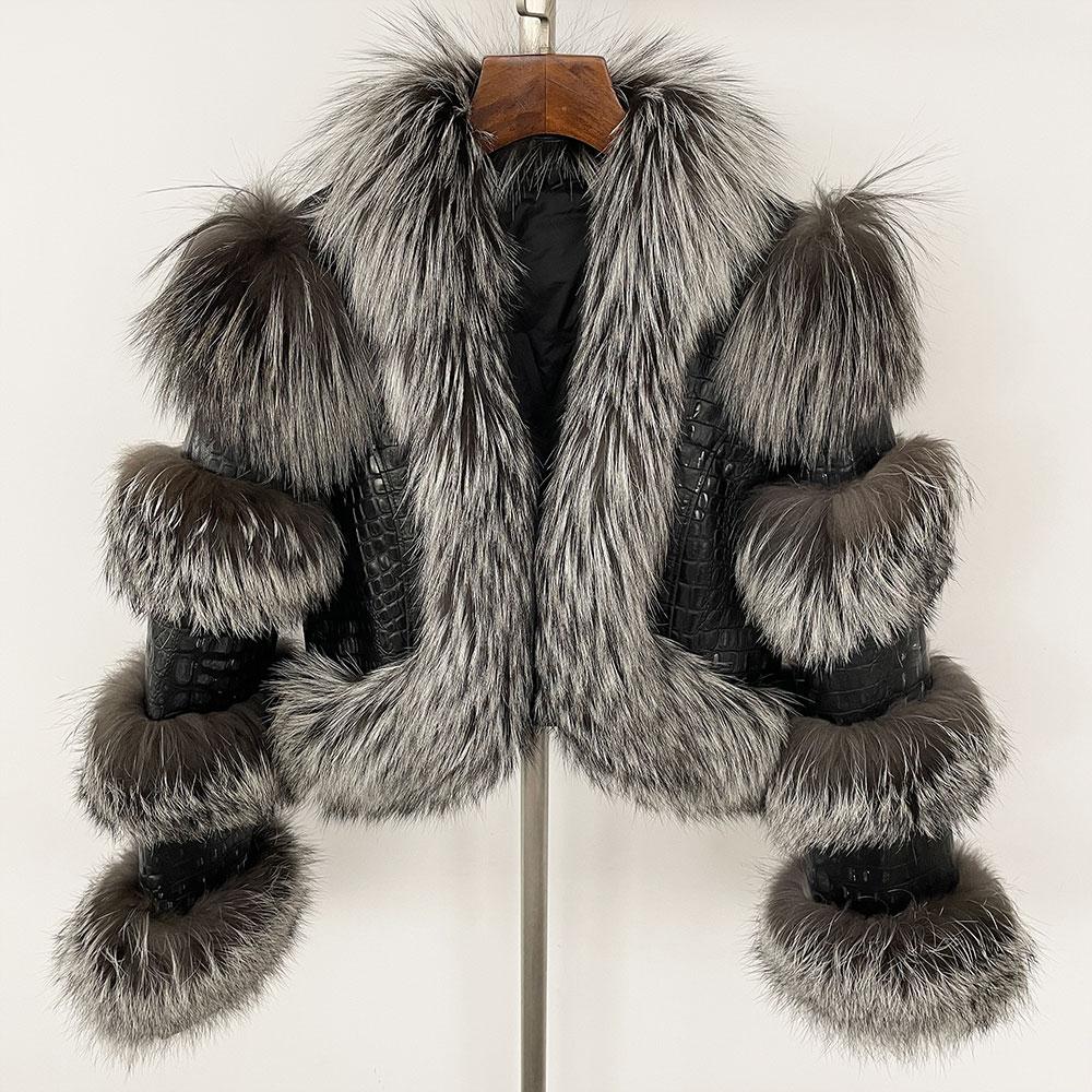 

OFTBUY зимнее женское пальто из натурального меха лисы и енота, короткая толстая теплая куртка, элегантная офисная женская повседневная верхняя одежда XXL серый