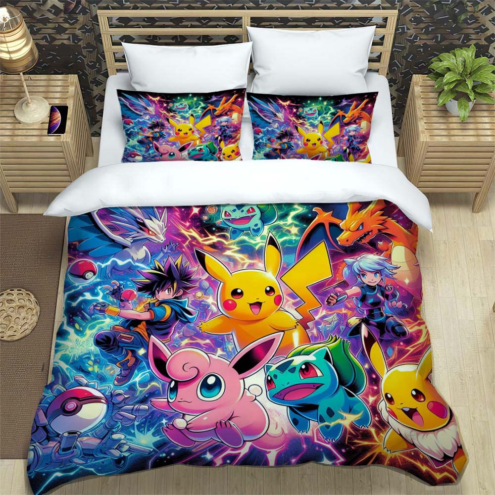 2026 New Arrival: 3-Piece Pokémon Pikachu Print Bedding Set (Includes Personalized Name Service) — Single/Double Pillowcases