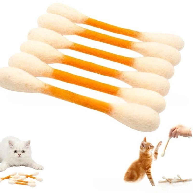 

6PCS Creative Felt Cotton Swabs Cat Toys Soft Lightweight Giant Swabs Cat Toy Teething Chew Dental Kitten Toy Cat Lovers