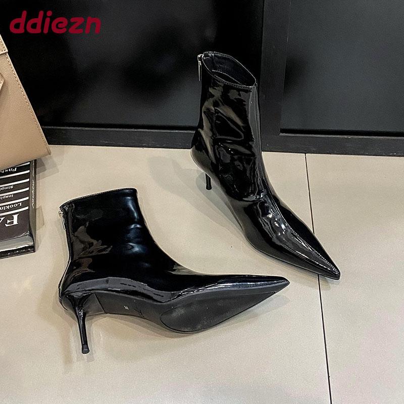 Fashion Sexy Ladies Modern Ankle Boots Female Heels Shoes Zippers Fashion Pointed Toe Women Stretch Short Boots Pumps Shoes