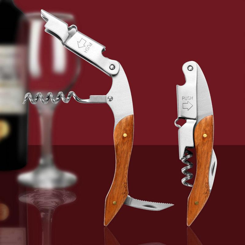 Wooden Handle Multifunctional Red Wine and Beer Bottle Opener