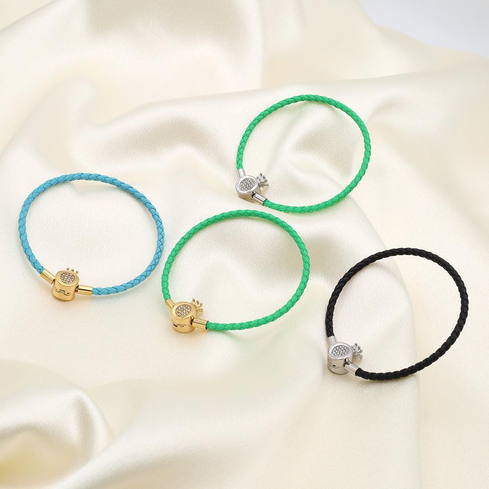 Accessories Niche Design Titanium Steel Diy Handmade Crown Press Buckle Bracelet Fashion Weave Leather Hand Rope Women