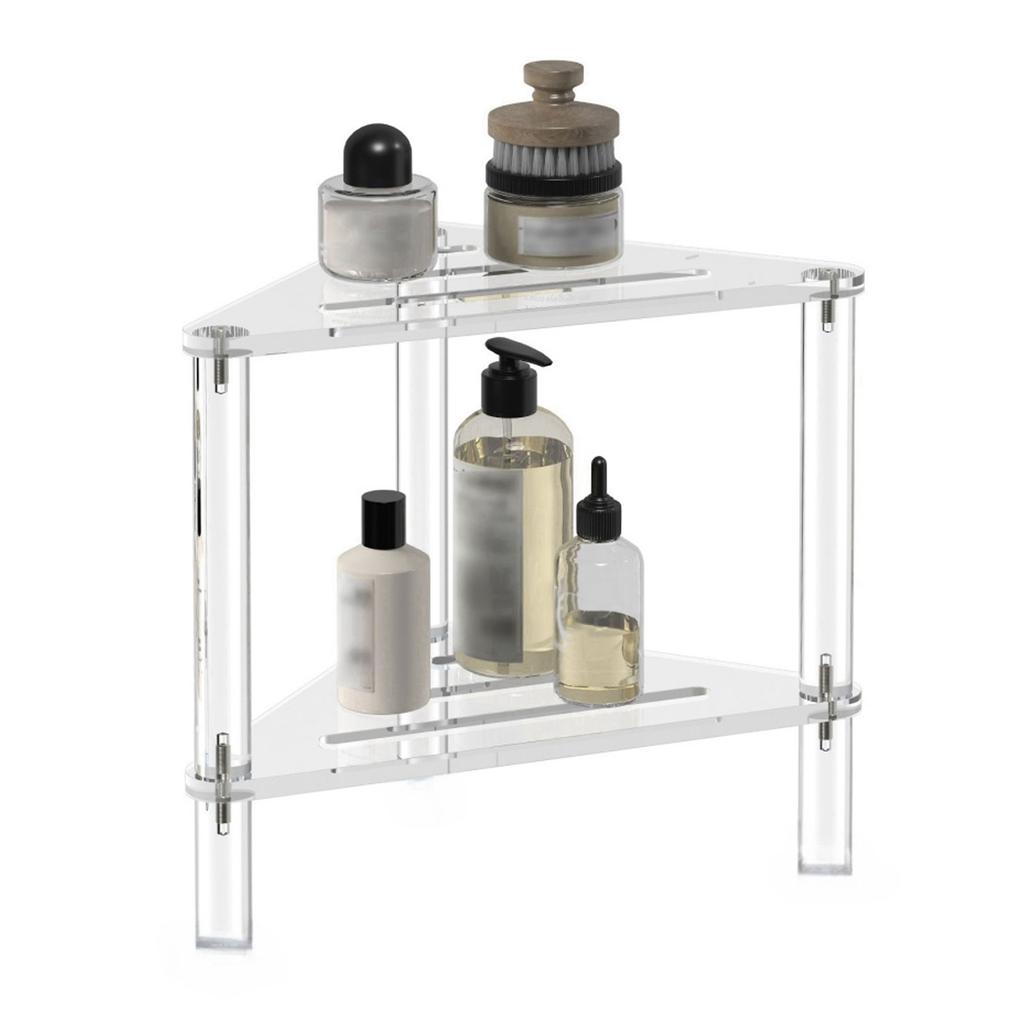 Acrylic Corner Shower Caddy 2 Tier Floor Standing Hollowed Corner Shelf Organizer for Bathroom Bedroom Kitchen