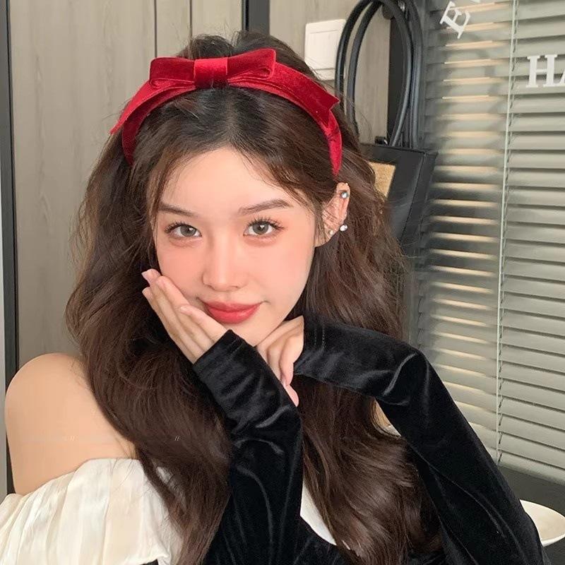 French Velvet Red Black Bow for Women Vintage Hair Hoop for Girl Elegant Floral Velvet Hairband Hair Accessories