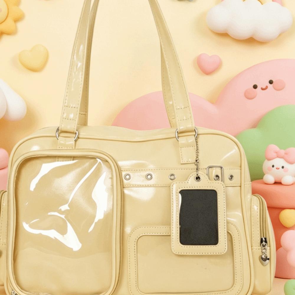 Large Capacity Transparent Ita Bag PU Leather Harajuku Shoulder Bag Preppy Style Handbag Daily Use