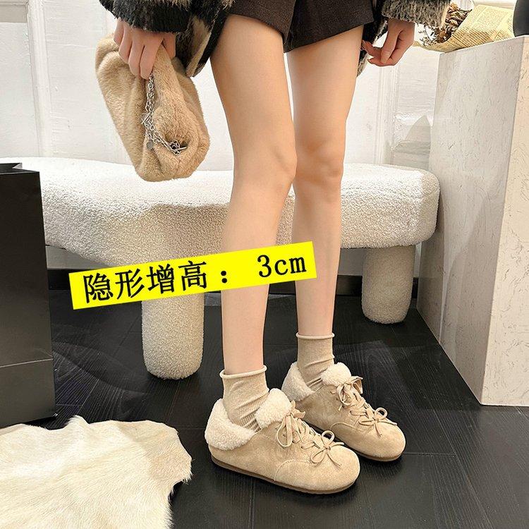 Dongba Sweet Bean~ Ugly cute velvet casual shoes for women's autumn new niche lace-up versatile cotton shoes