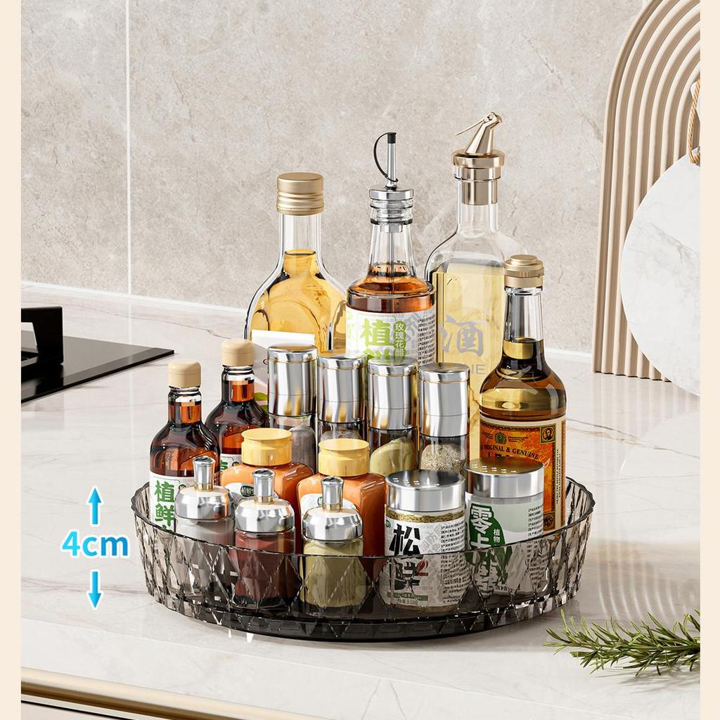 Diamond Texture 360° Rotating Storage Tray, Luxury Transparent Round Desktop Organizer Turntable for Cosmetics & Spice Bottles