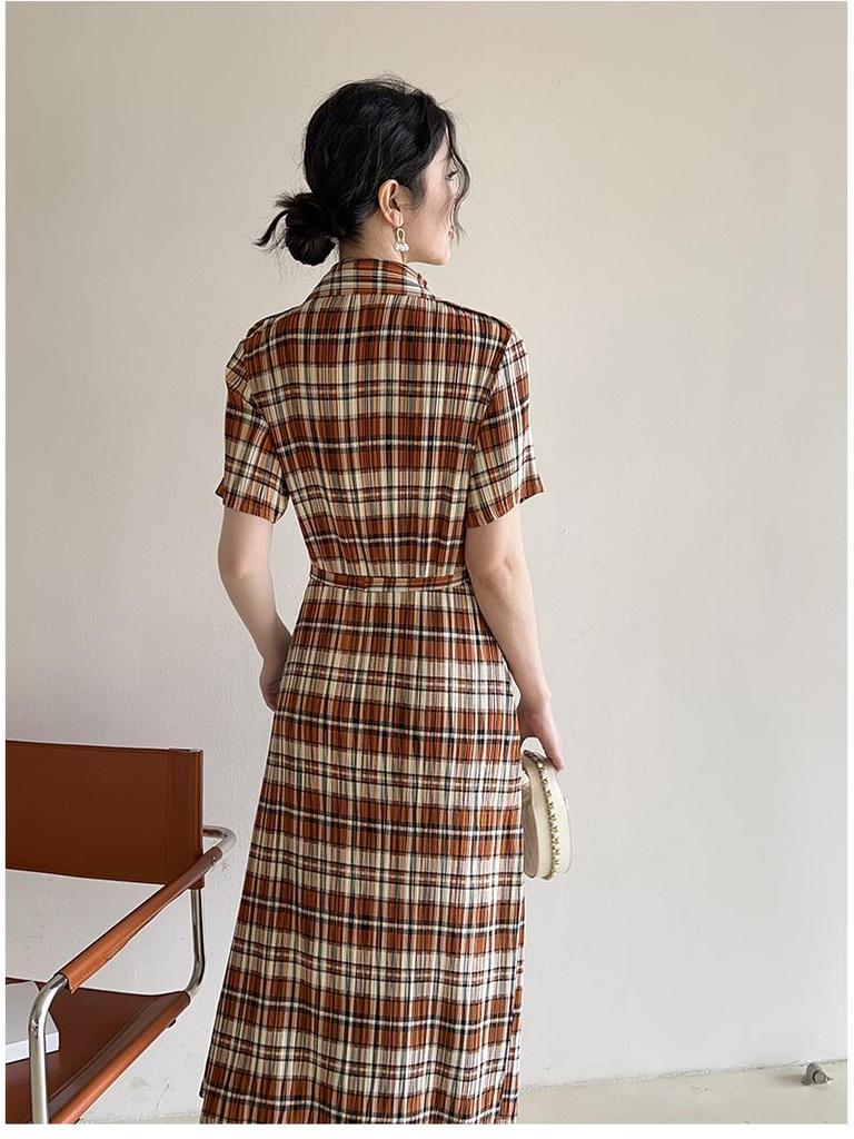 Miyake High-End 2026 Summer Plaid Pleated Dress - Trendy Retro Casual Fashion