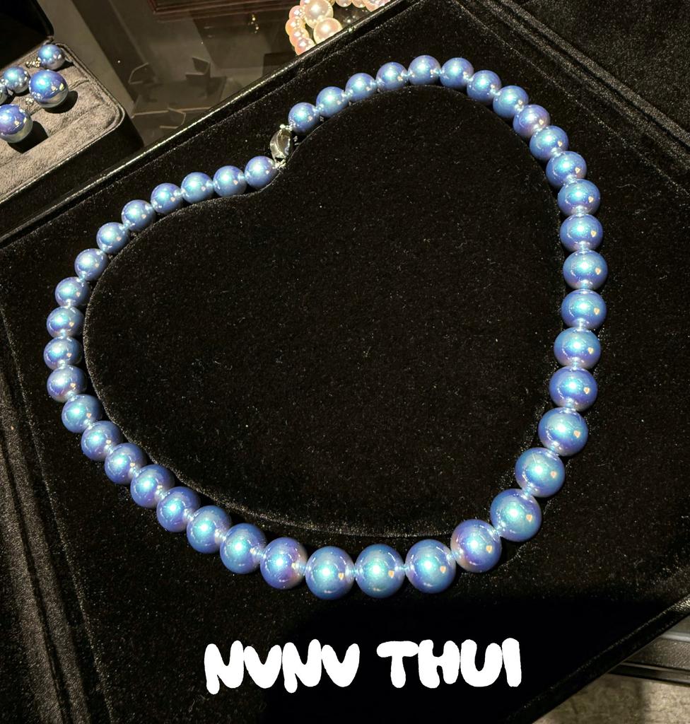 Blues Baroque, Silver Blue Rose Pearl Necklace, Comparable To Japanese Seawater Pearls Old Money Collarbone Chain, Bracelet