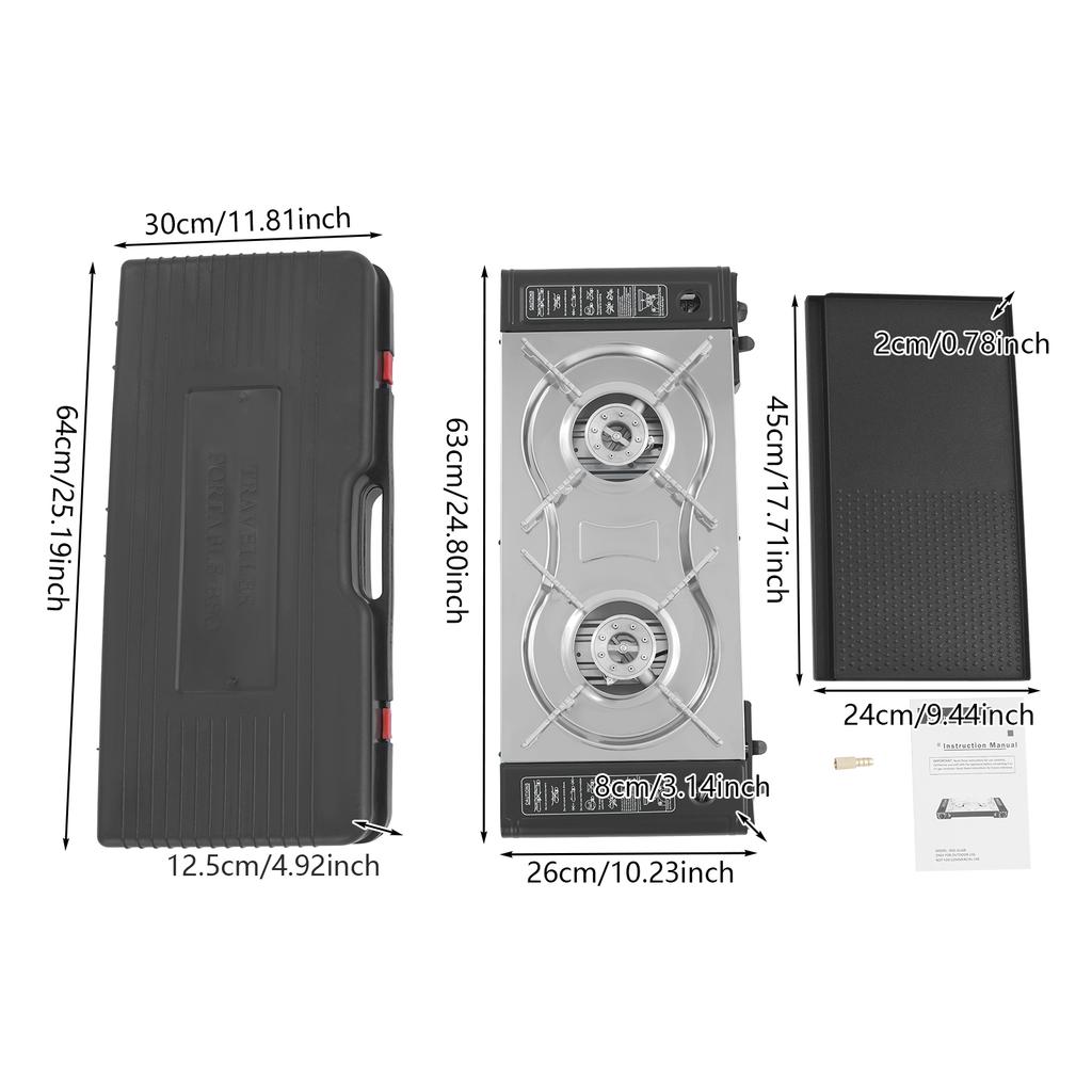 2-Burner Portable Camping Stove - 2100-2500W Butane Cooktop with Carry Case & Non-Stick Griddle for Grilling/Tailgating