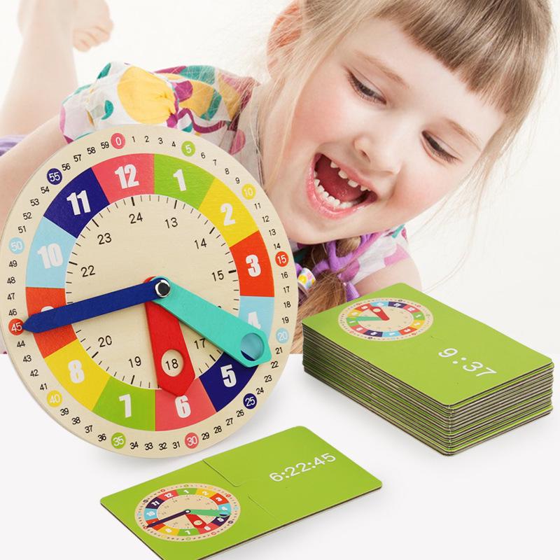 Wooden Clock Time Recognition Puzzle for Kids: Early Education and Math Teaching Aid