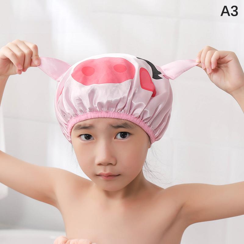 Kreslený Silný Vodotěsný Koupací Klobouk Dvouvrstvý Kryt na Vlasy do Sprchy Dětské Potřeby Koupací Čepice Koupací Čepice Klobouk Děti