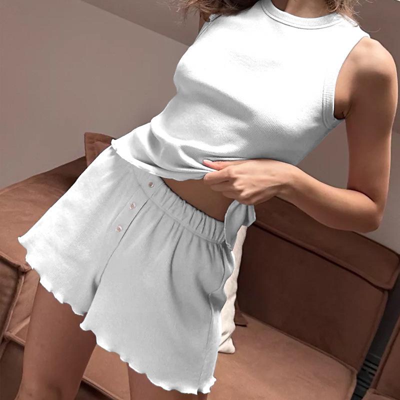 Women's Solid Color Spring/Summer Pajama Set - Comfortable Vest and Shorts Two-Piece for Home Wear 2026