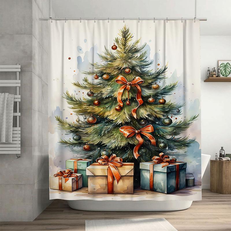 

Tuniu Festive Christmas Tree Shower Curtain Forest Holiday Decor Cute Winter Landscape Bathroom Fabric Backdrop Waterproof Home W60H190(CM)-1 Pcs