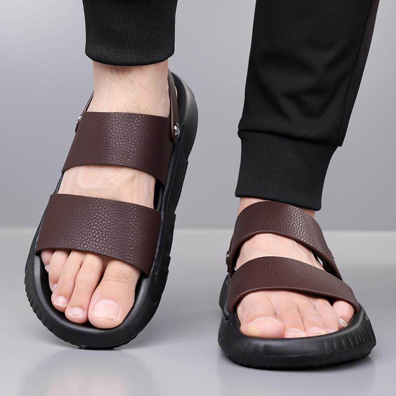 Fashion Brand Summer Men Sandals Leather Lightweight Open Toe Flats Casual Outdoor Walking Sandals Men Beach Hollow Out Shoes Size 38-44