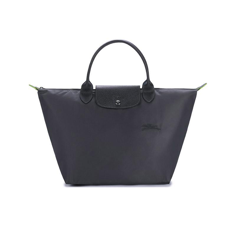 

Longchamp Le Pliage Green 30 Solid Short Handle Snap Zipper Closure Recycled Canvas With Leather Trim Tote Bag Medium Women Tote Bags 1623919P66 Graphite Gray