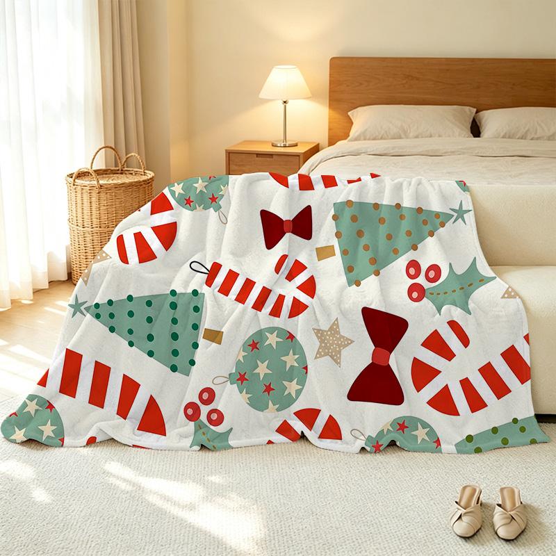 Christmas Theme Flannel Blanket – Thick Warm Soft Single Throw, Cozy for Home/Guest Room, Holiday Decor, Winter Warm Comfort