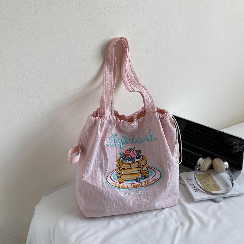 Korean Version of Casual Tote Bag Women's Bag Canvas Bag Summer New Fashion Embroidered Handbag Small Fresh Shoulder Bag