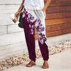 Women Flower Printing Pants Lace Up Elastic Waist Loose  Trousers Casual Long Pants Trousers with Pockets