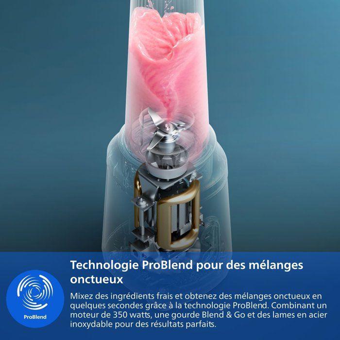 Batidora mixeur - PHILIPS - HR2670/01 - Serie 3000 - Blanco - Botella para batidos Blend & Ir 0,6L - 350W