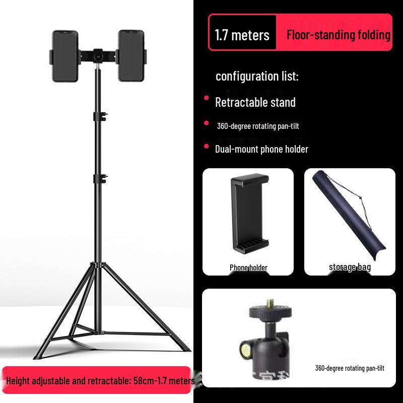 Mobile Live Streaming Floor Stand & 10" Fill Light with Retractable Thermometer Phone Clip