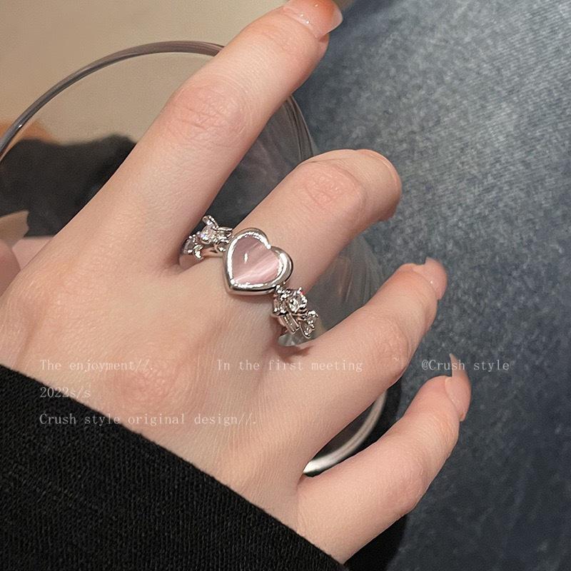 Pink Heart Thorn Cat's Eye Zircon Ring: Women's Sweet & Cool Fashion Style