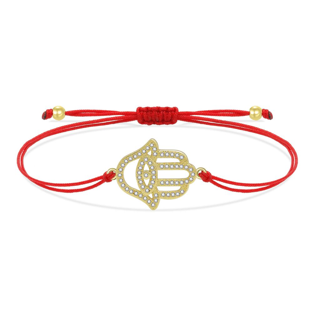 Good Quality Hamsa Hand Charm Bracelet Women New Fashion Cubic Zirconia Stones Gold-plated Copper Red String Jewelry