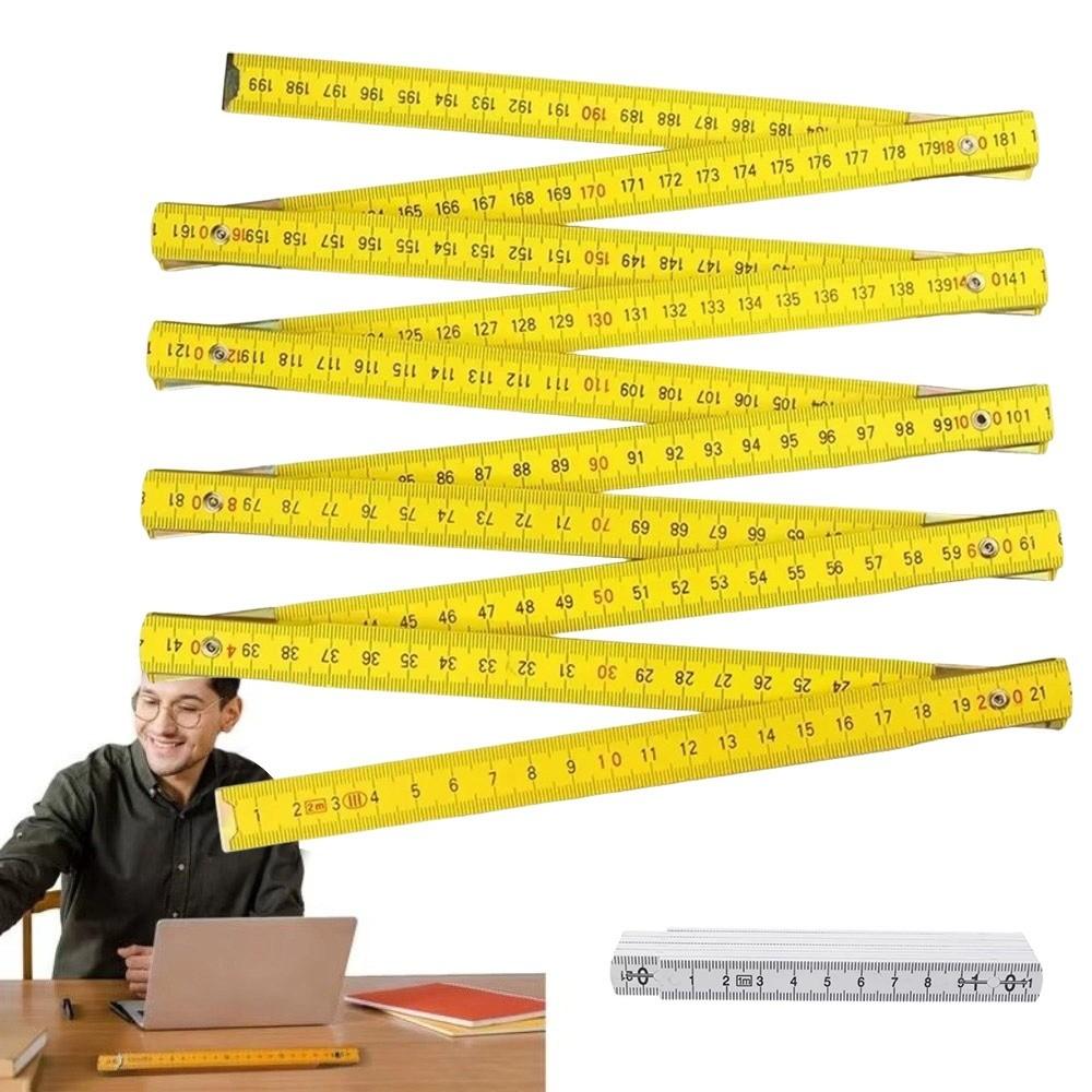 Portable Wooden Folding Ruler 2M Extended Measuring Rule Slider Metric Scale 1M Folding Carpenter's Ruler Drawing Tools