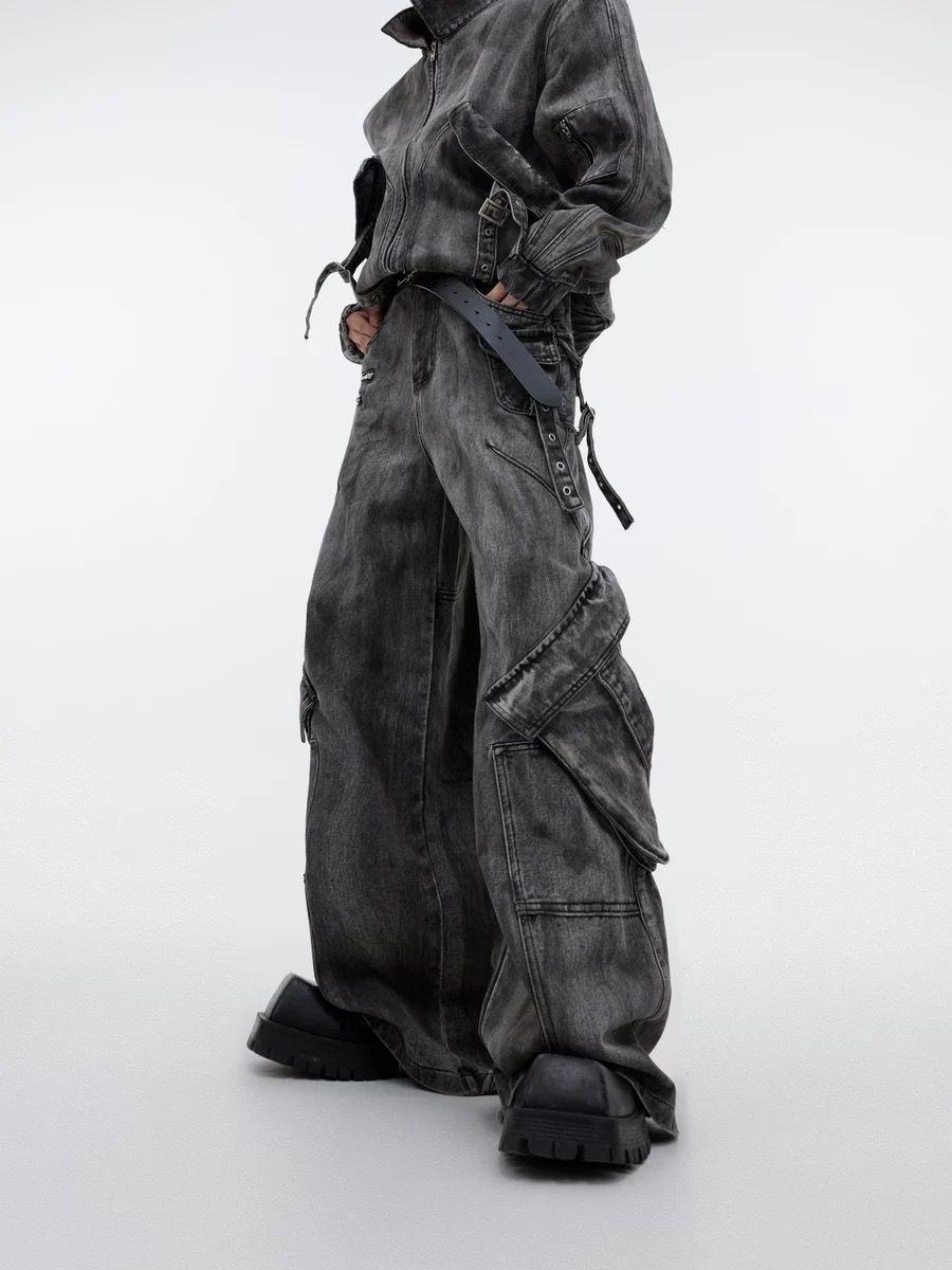 

Мужские потертые джинсы в стиле ретро с широкими штанинами XL серый