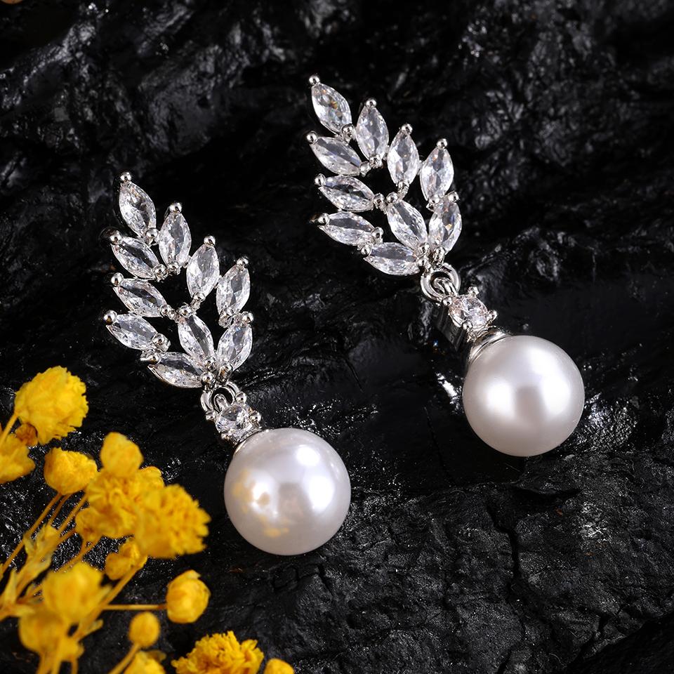 ZAKOL Fashion Simple Micropaved Zircon Imitation Pearl Women's Dangle Earrings Temperament Wedding Dinner Jewelry Accessories