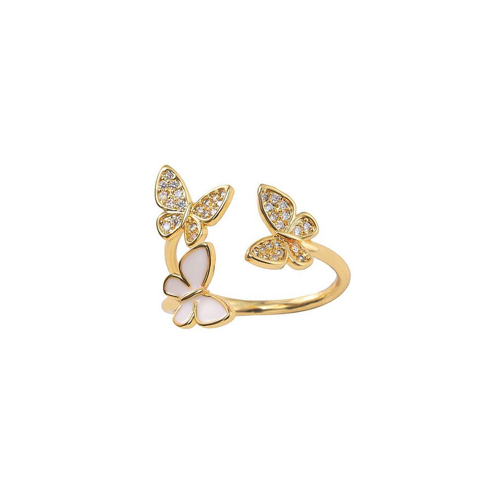 Elegant Japanese-Korean Rhinestone Three-Butterfly Adjustable Ring: Women’s New Chinese Style Fashion Accessory