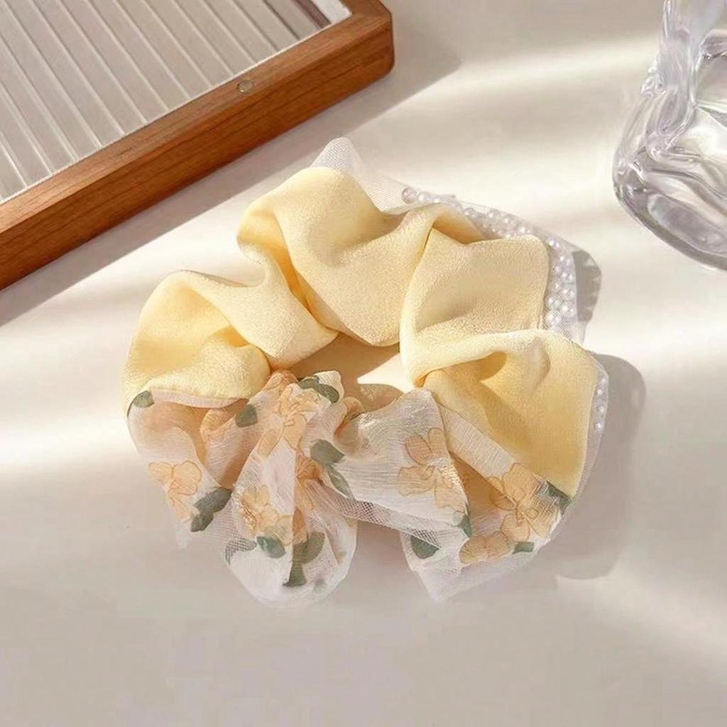 1pc Floral Bead Streamer Bowknot Hair Ties, High Ponytail Pill Hair Accessories, Holiday Gift