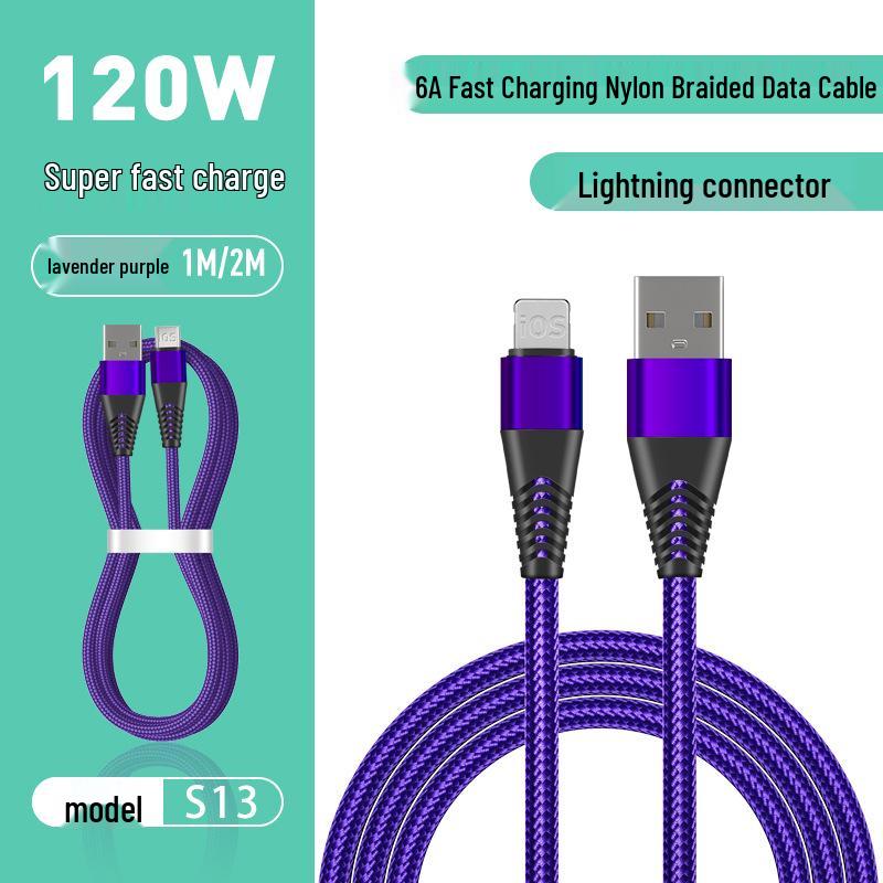 2M Nylon Braided 6A Metal Fast Charging Cable for Android, Apple, Huawei, and Type-C Devices