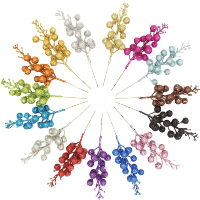 Christmas Gold Powder Fruit String Decoration: 15/7 Head Options, Multi-Color, Non-Shedding Branch Inserts for Indoor/Outdoor Trees