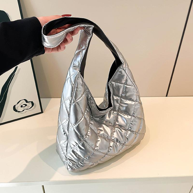 Pufferskulderveske for kvinner Dundynebomullspolstret totebag Boblehåndveske Lommebok Stor shopperbag