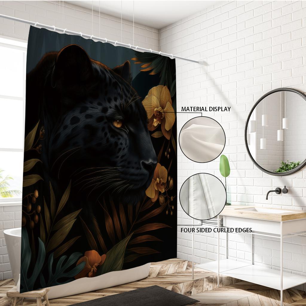 1pc Black Panther Printed Waterproof Shower Curtain Bathroom Partition Curtain Protection Privacy Multi Sized Easy Installation