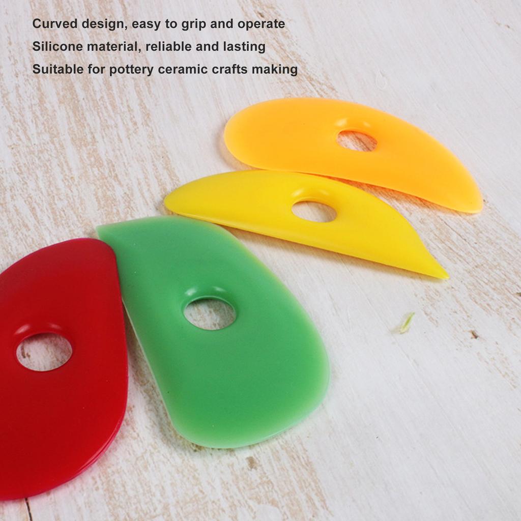 4 Pieces Soft Beginner Pottery Tool Set 4 Silicone Ribs Easy Grip No Deform for Hand Building Smoothing Clay Ideal for Schools
