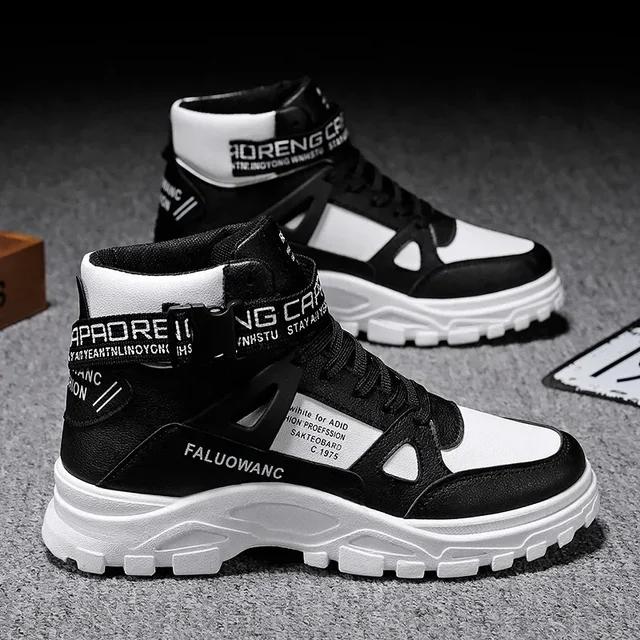 

Высокие мужские ботинки из искусственной кожи, белые ботильоны, модная спортивная обувь с пряжкой, новинка 2025 года, обувь MBoard 46 чёрный